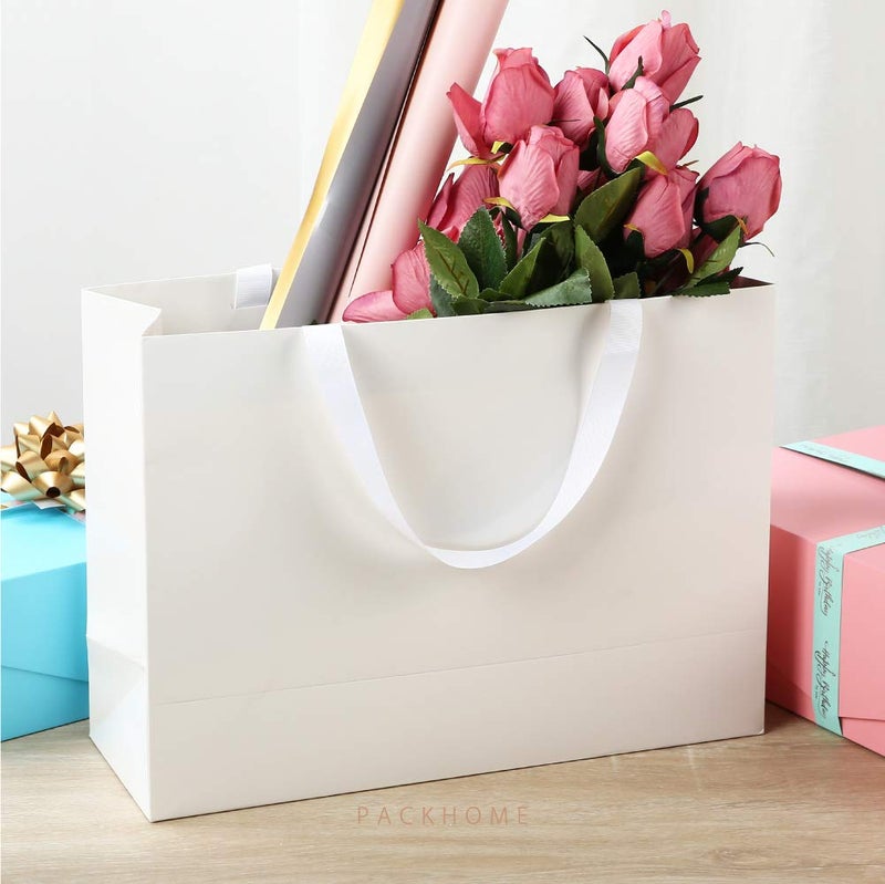 PACKHOME 10 Large Gift Bags 14.5x5x10.5 Inches, White Premium Gift Bags with Handles for Gift Giving (Glossy White) - Image 2